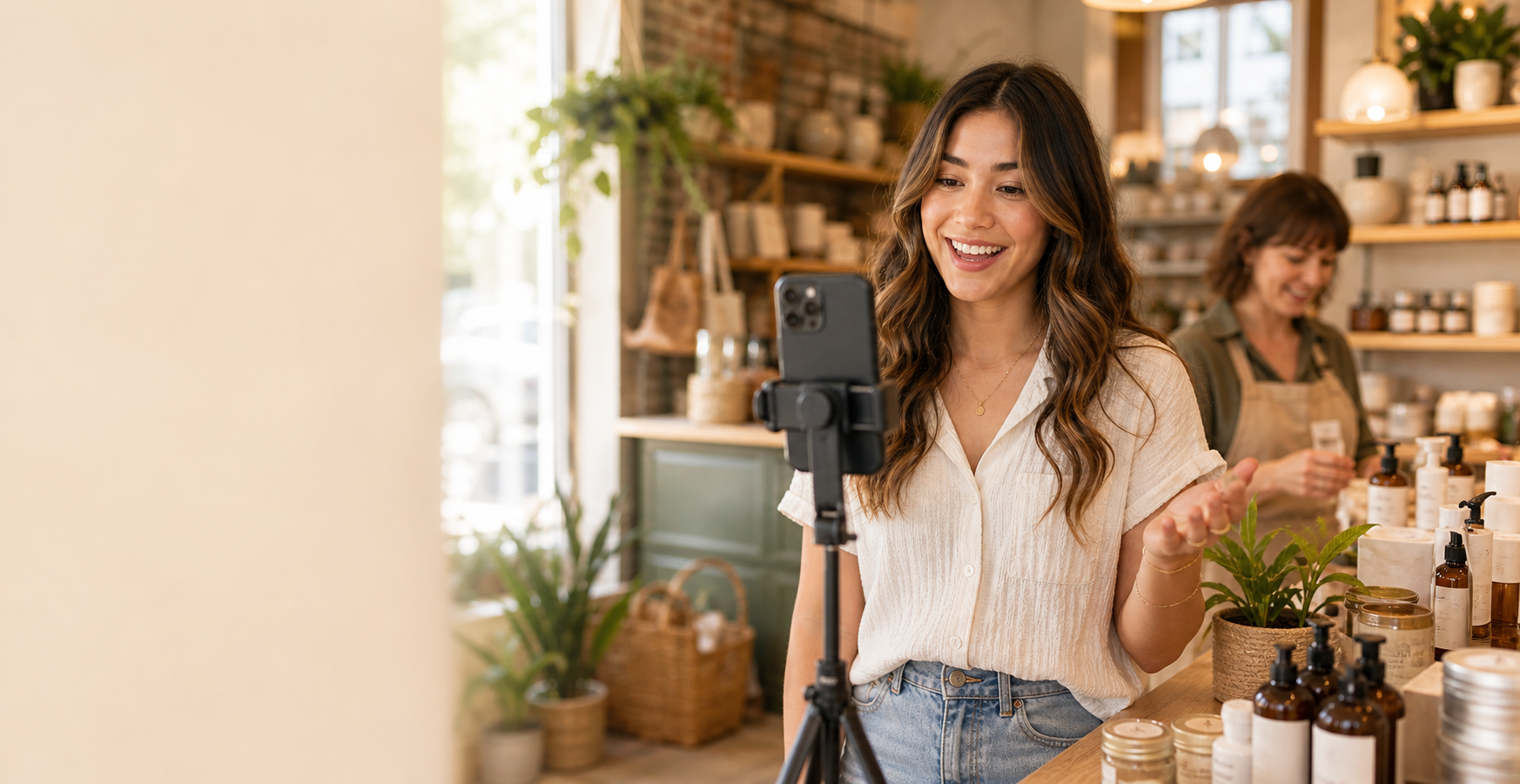 Local creator filming short-form video for a small business