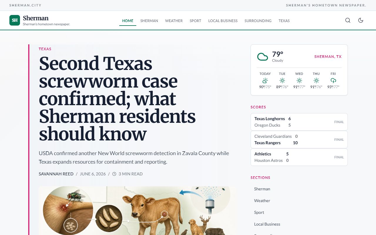 Sherman local news website preview