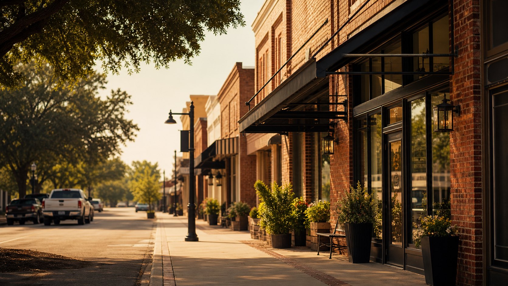 Main Street storefront and cafe exterior